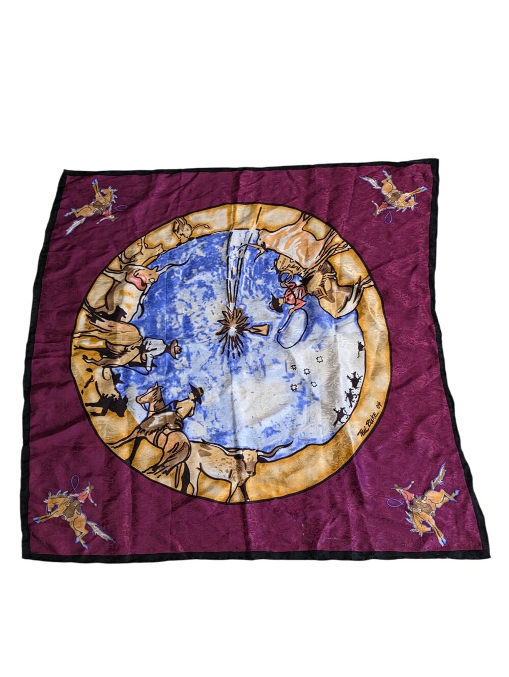 Wyoming Traders 100% Silk Limited Edition Scarf Windmill Cowboy Western Cowgirl